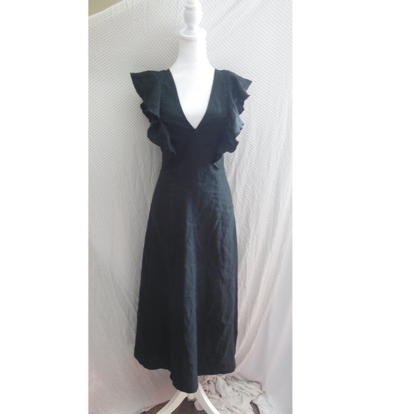 NEW RAILS Black CONSTANCE Linen FLUTTER SLEEVE Lace-up Back MIDI DRESS M - Picture 4 of 16